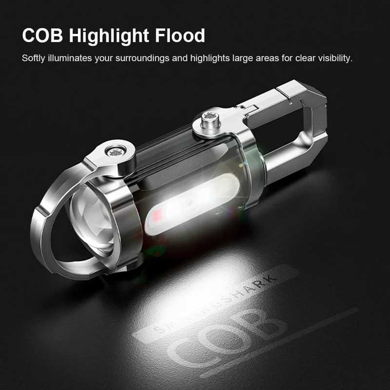 7 Modes Flashlight COB Work Light TYPE-C Rechargeable LED Keychain Hanging Portable Light Waterproof Keyring Camping Pocket LampW251106