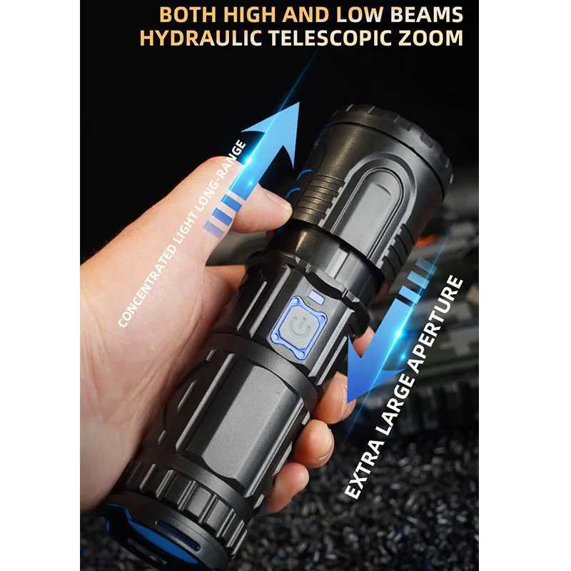 USB Rechargeable Outdoor Flashlight AG55 Laser Wick Long Range Lamp Emergency Power Bank Function LED Light Mountaineering TorchW251106