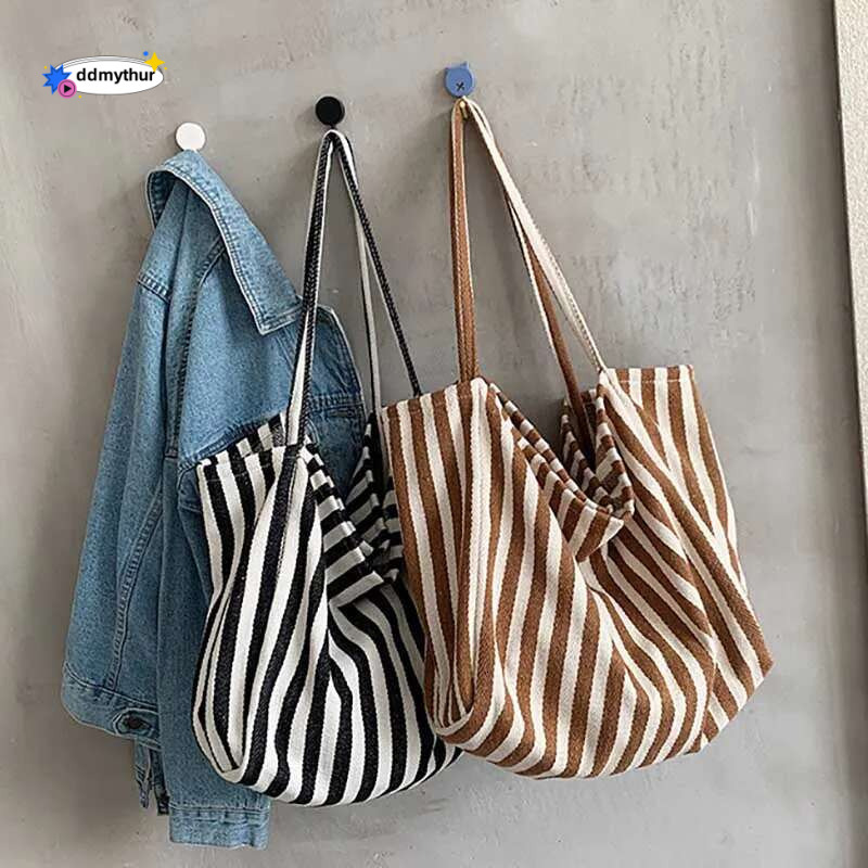 Women's Tote Striped Canvas Casual Handbags For Women Simple Shopping Large Capacity Woman Shopper School Shoulder Bag ddmythur