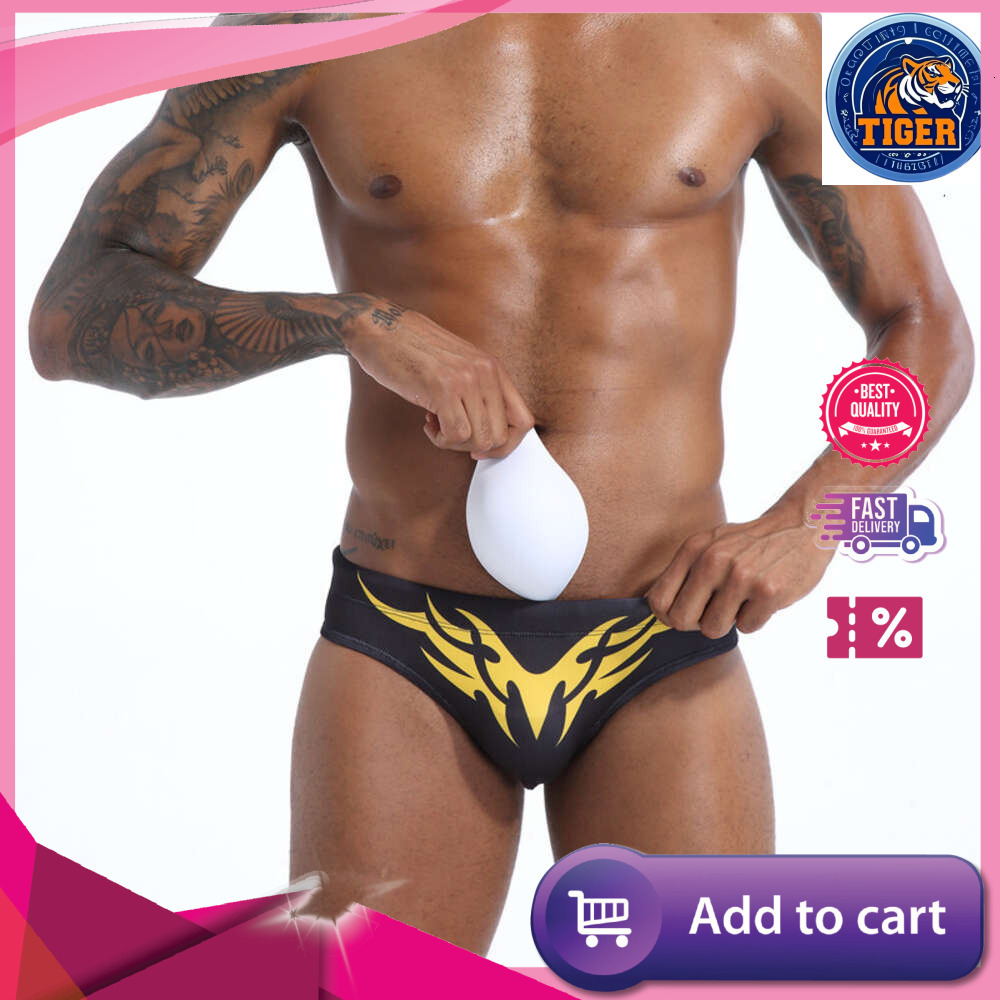 Ddmytiger Men S Low Waisted Printed Swimsuit Tight Fitting Lace Up Triangle Swim Trunks Quick Drying Cup Size To Prevent Awkwardness H
