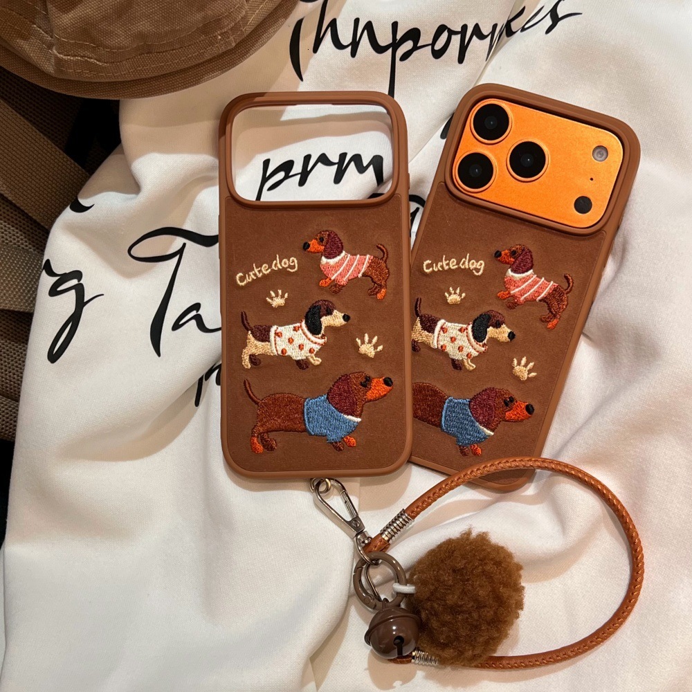Embroidered Dachshund Dog Phone Case Compatible with iPhone 17/16 Pro Max Cartoon Lanyard iPhone 15/14 Pro