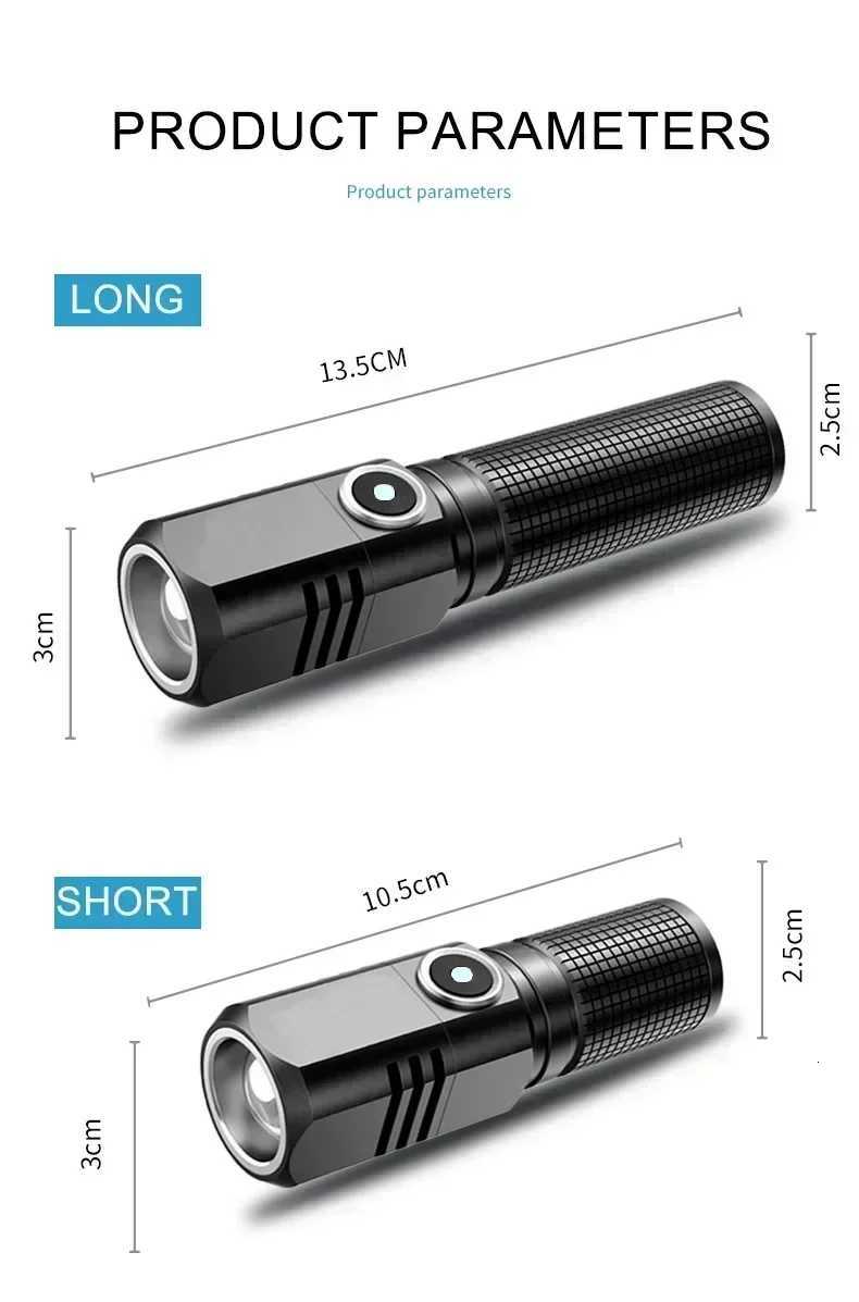 Super Bright MINI XHP50 LED Flashlight USB Torch Rechargeable Zoom Fishing Lantern Powerful 3 Lighting Mode Camping LampW251106