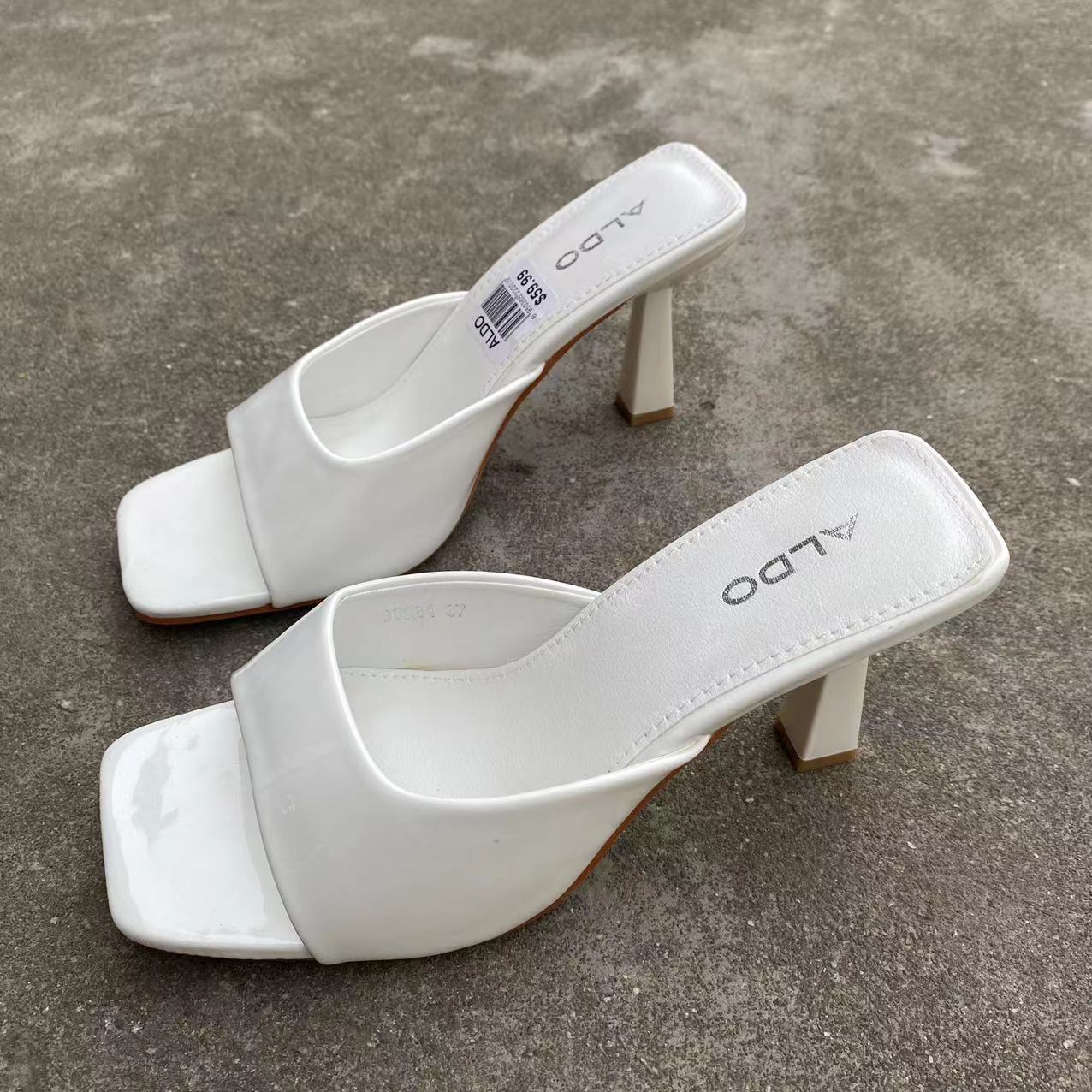 New style simple square-toe high-heeled women's sandals fashionable one-word thin heel sandals French-style women's semi-slippers for outdoo