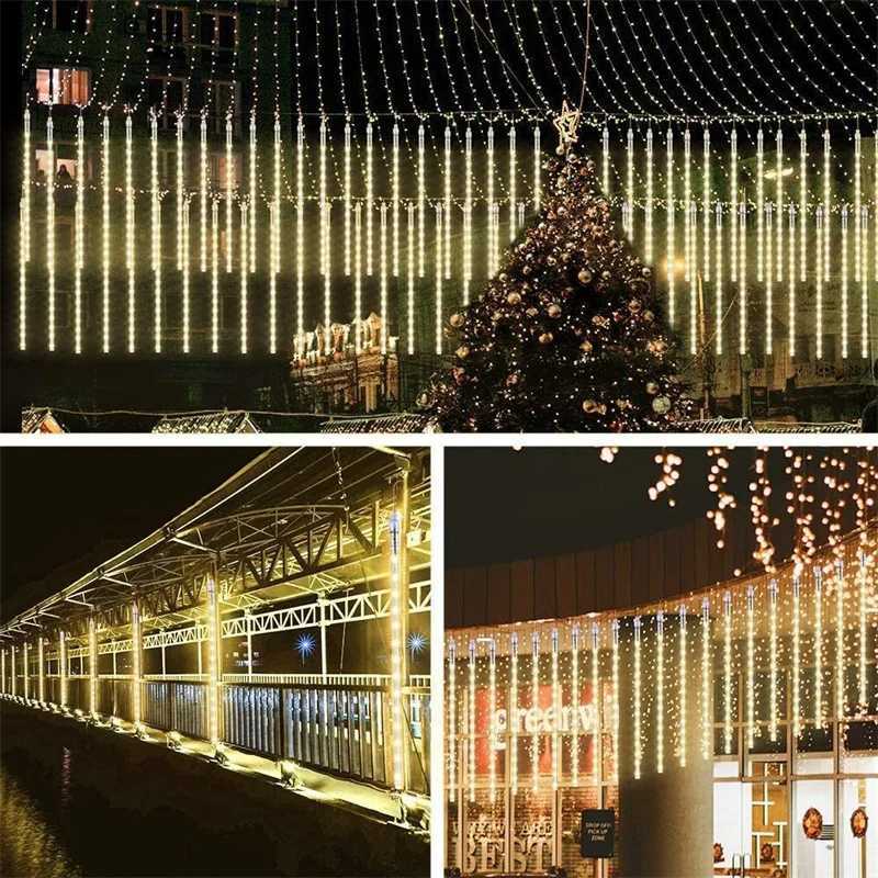8 Tubes Meteor Rain LED Lights Christmas Street String Light Battery Power Outdoor Garden Wedding Eave Decoration Holiday Lamp W251107