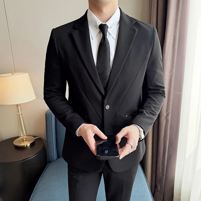 JacketPants Mens Solid Color Business Social Wedding Party Set Fashion Mens Banquet Ultra Thin Fit Dress Jacket and Trouser 250402