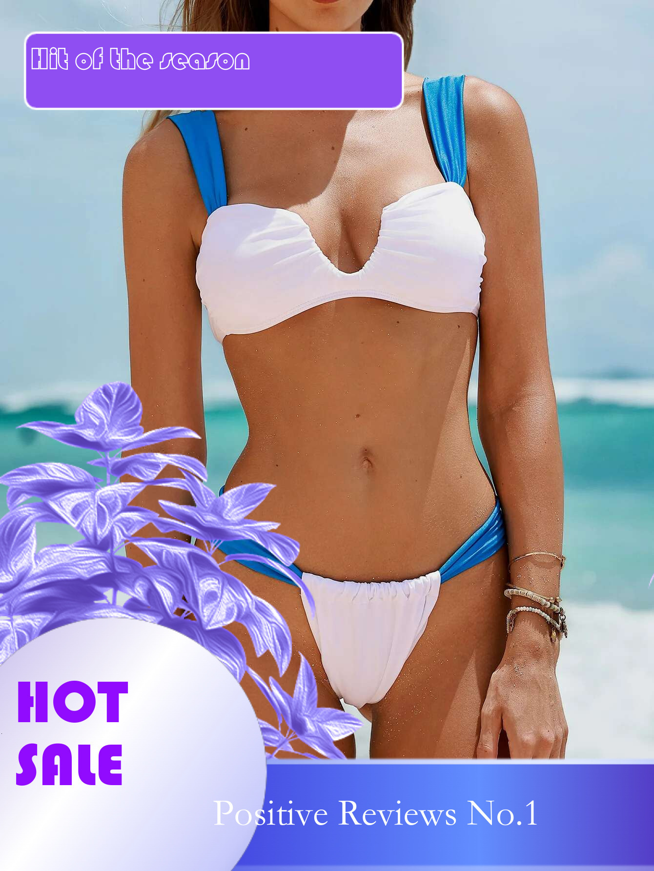 Dongdumaoyi Sexy Triangle Bikini Women Blue White Contrast U Neck Push Up Bra Pleate Thong Swimsuit Summer Bathing Suit Micro Swimwear