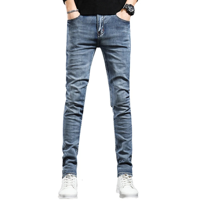 Korean denim jeans ultrathin fashionable and casual elastic mens pants small feet highquality 250401