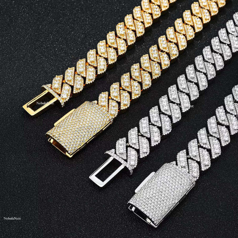 Hiphop Bust Down Sterg Sier Necklace Vvs Moissanite Dia 15mm Iced Out Cuban k Chain
