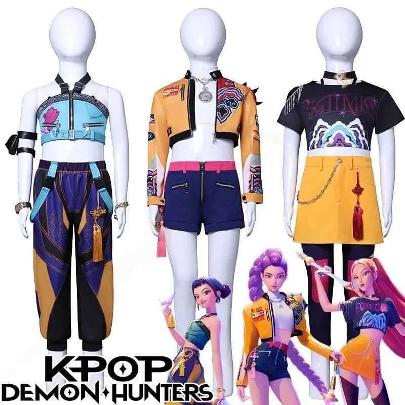 Kids Kpop Demon Rumi Zoey Mira Cosplay Huntrix Hunters Costume For Girls Clothes Group Idol Roleplay Halloween Carnival Suit Z251107