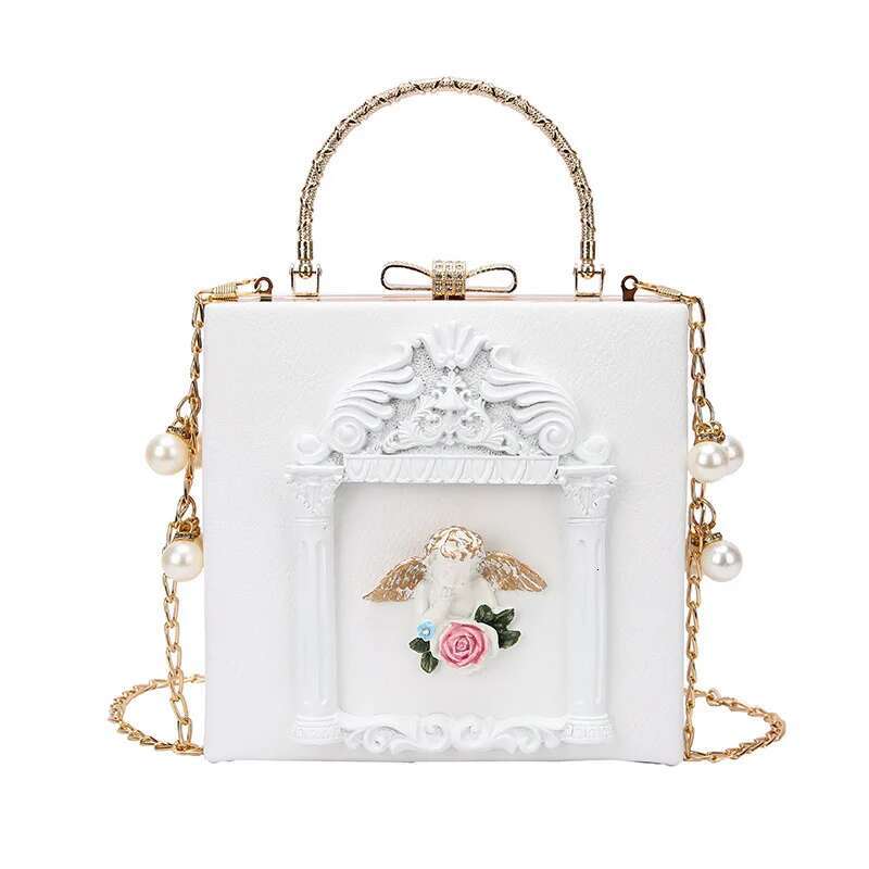 Women's Vintage 3D Relief Wer Square New College Girls Cartoon Angel Shoulder Ladies Metal Chain Messenger Bag