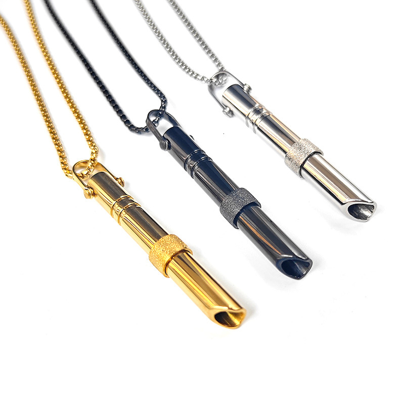 Hot selg meditation mindfulness pendant, breathing regulating titanium steel pearl necklace, rotating frosted round tube decompression pendant