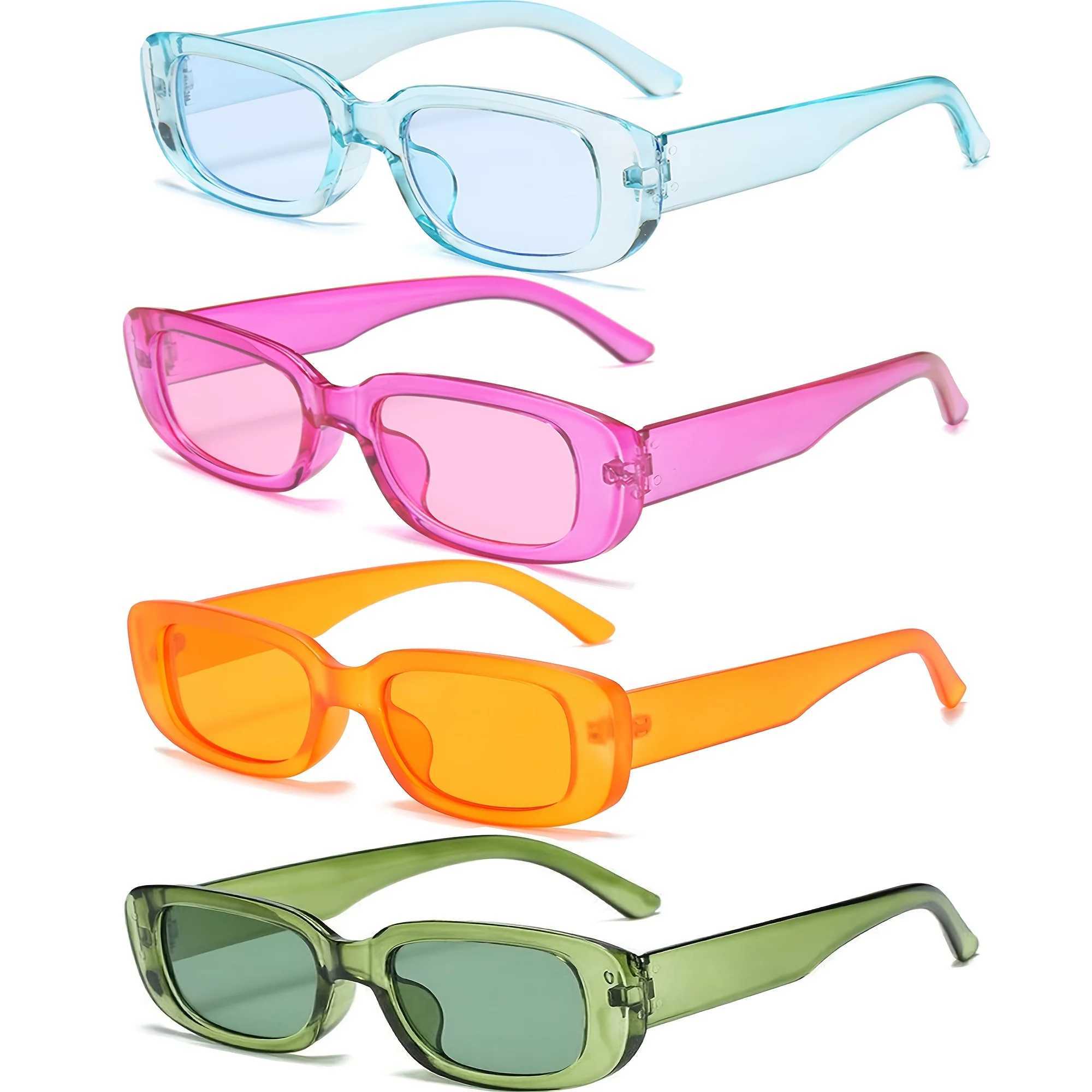 4pcs/set Rectangle Frame Sunglasses For Women Men Candy Color Y2K Fashion Sun Glasses Vintage Outdoor Eyewear UV400C250412