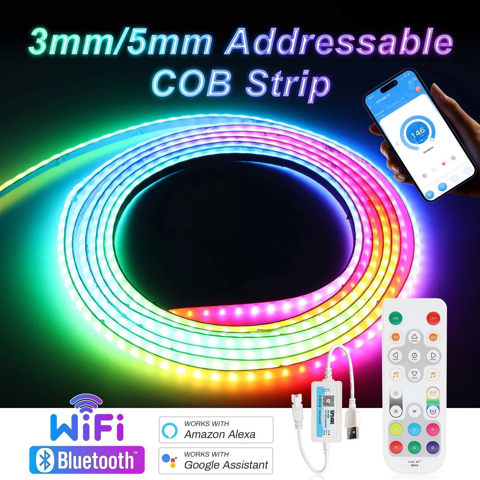 3mm 5mm 5V WS2812B Addressable COB LED Strip Individually IC RGB Flexible LED Strip High Density Dream Color LED Tape W251107