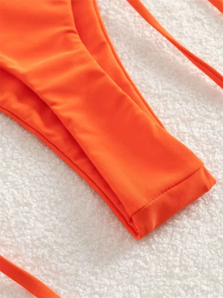 Dongdumaoyi Sexy High Waist Bikini Set Women Orange Purple Hollow Out Pearls Push Up Micro Swimsuit Beach Bathing Suit Lace Swimwear