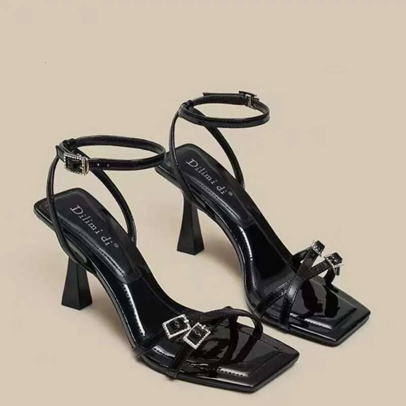 New Summer Fashion Open Pure Color High Non-Slip Sexy Sandal Thin Heels Square Toe Women Shoes