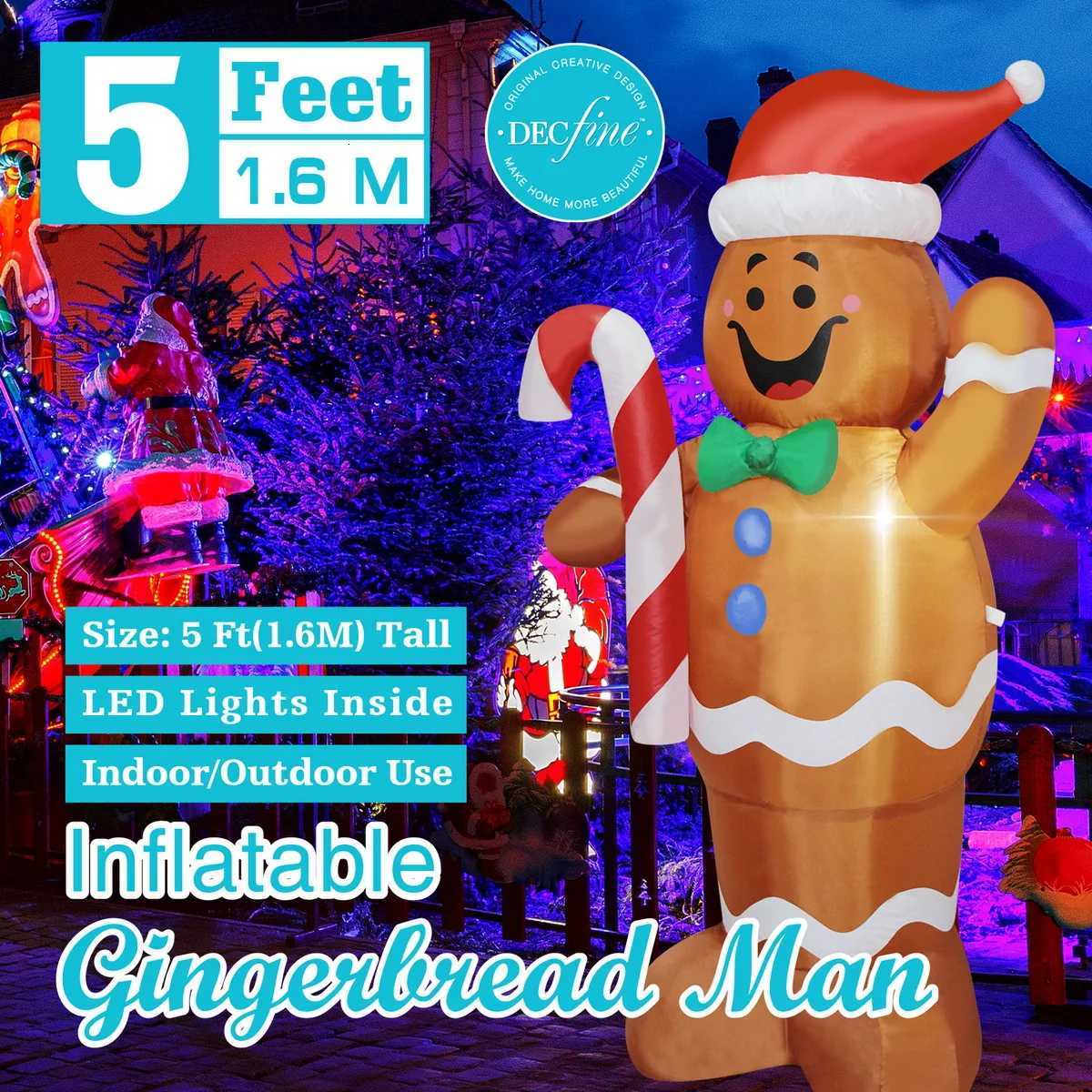 Christmas Inflatable Decorations - Gingerbread Man Glowing Snowman Branch Snowman Gift Bag Snowman LED Light Lawn Decorations W251107