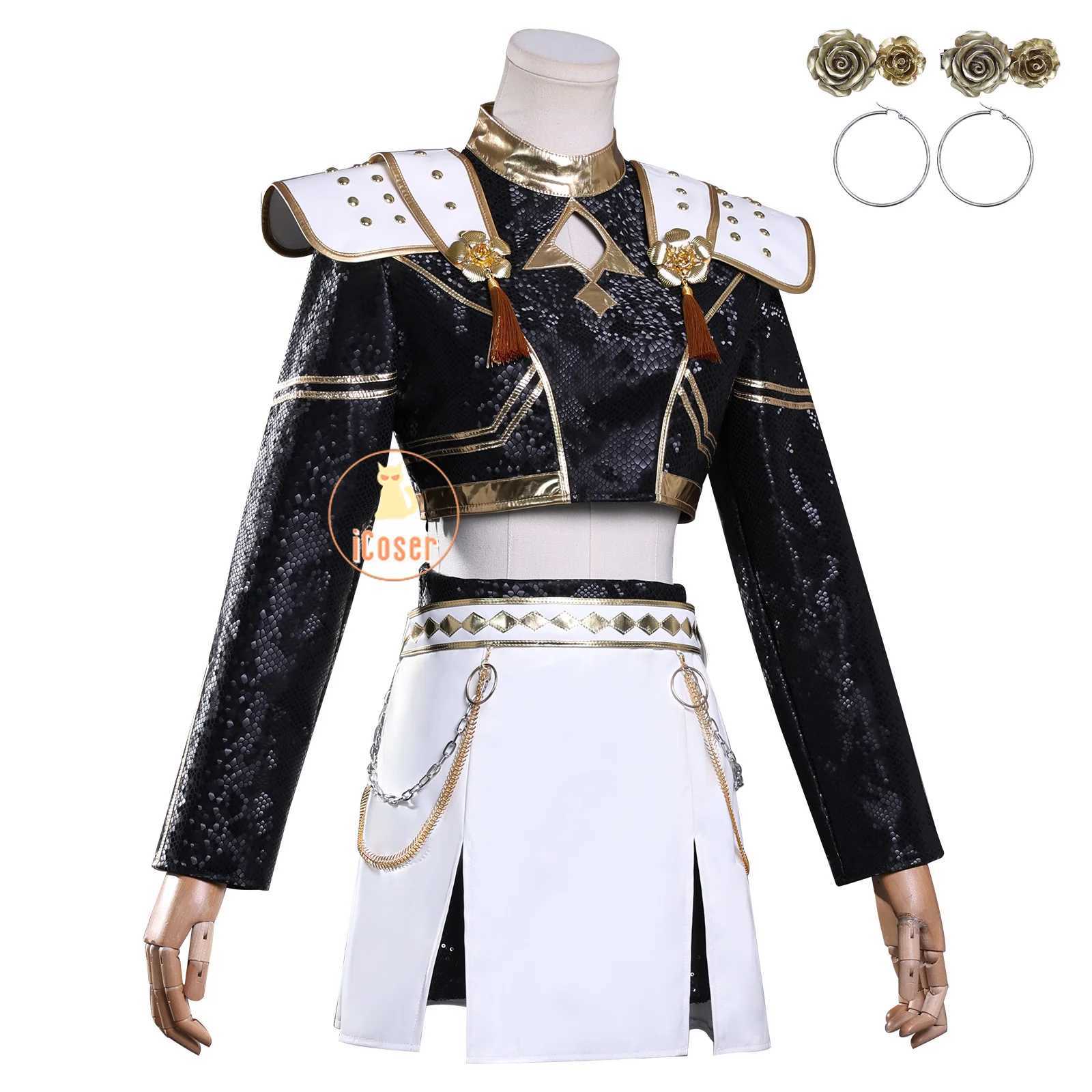 KPop Demon Hunters Zoey Cosplay Costume Black Gold Skirt Huntrix Golden Outfit Earrings Headwear Halloween Party for Women Girls W251107