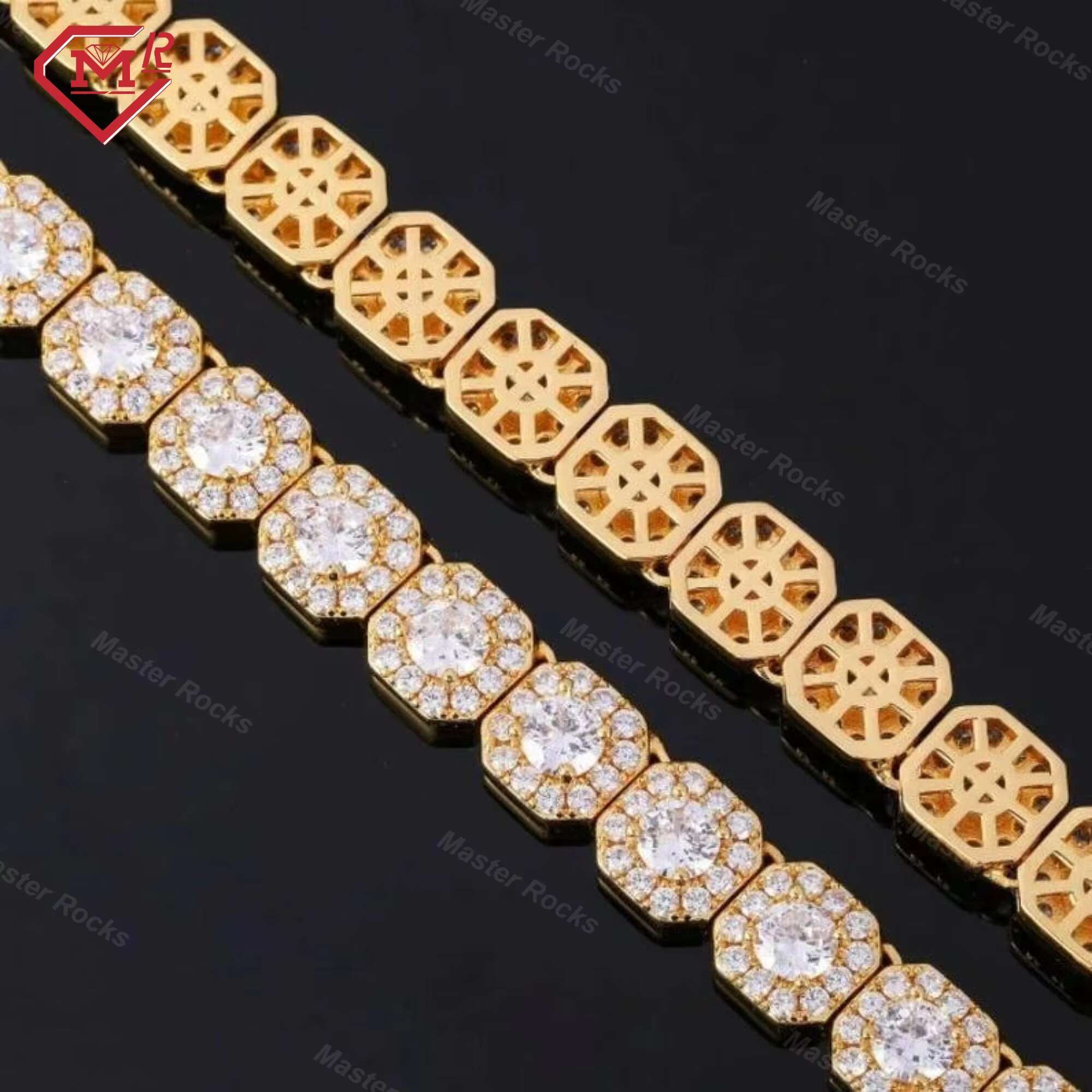 Iced Out Tennis Chain Hip Hop 925 Silver 10mm Cluster Big Moissanite Vvs Diamond Custom Tennis Chain