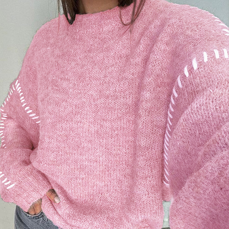 Women's color-block top, round-neck long-sleeved sweater, popular and trendy across all seasons, out-going tops, women's office outfits, pul