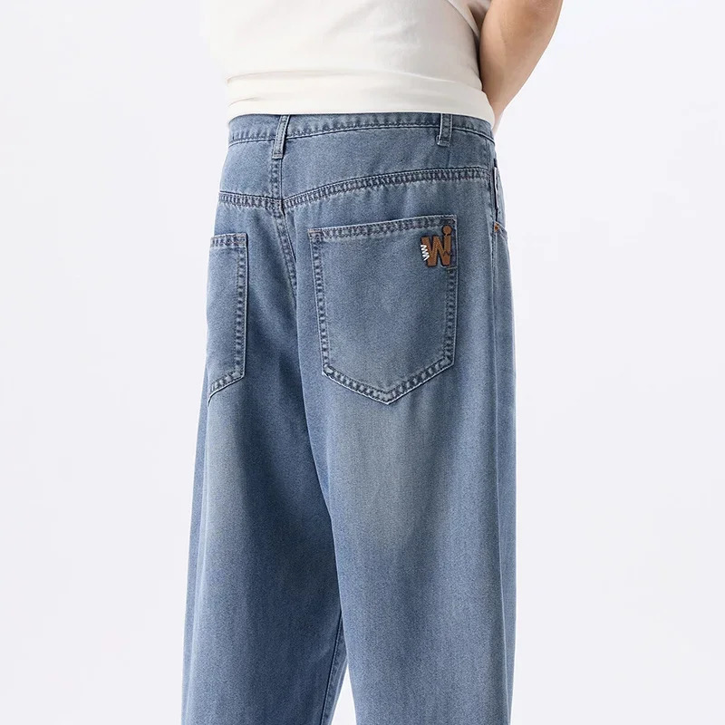 wrinkle resistant soft Lecalle mens jeans thin loose straight fashionable Korean comfortable loose and loose mens jeans 250403