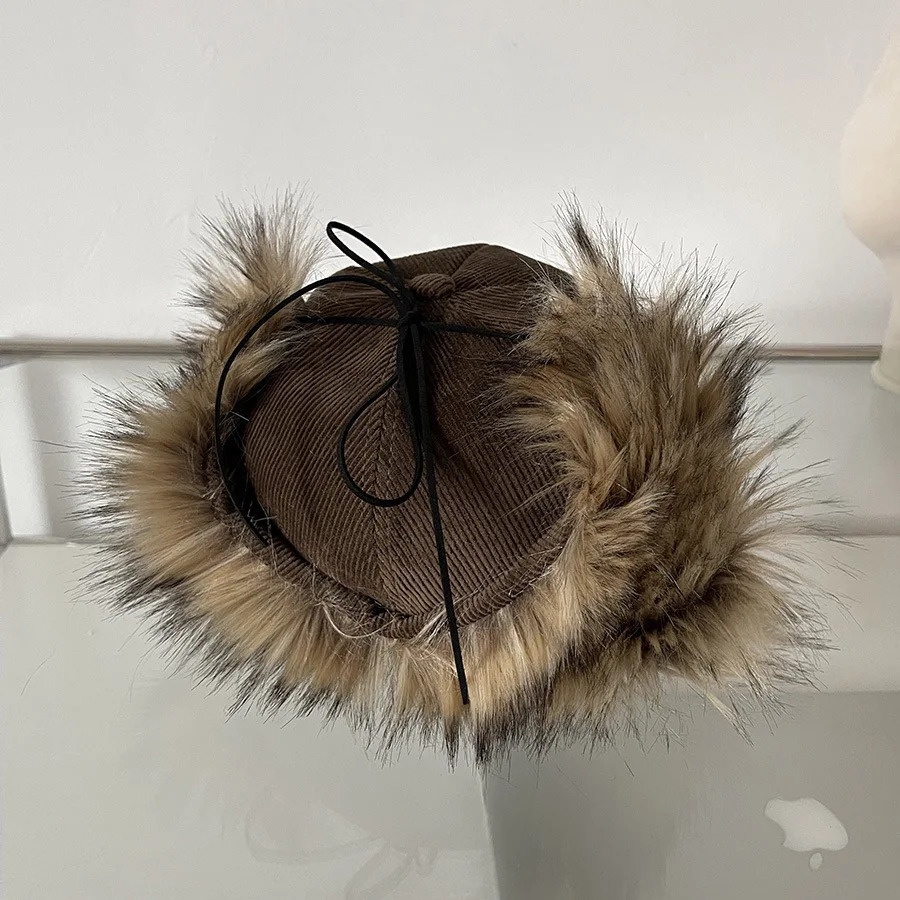 Retro Corduroy Baseball Caps letter Embroidered Thick Furry Faux Fur Hat Outdoor Sunscreen Caps Korean Casual Hat For Women 251105