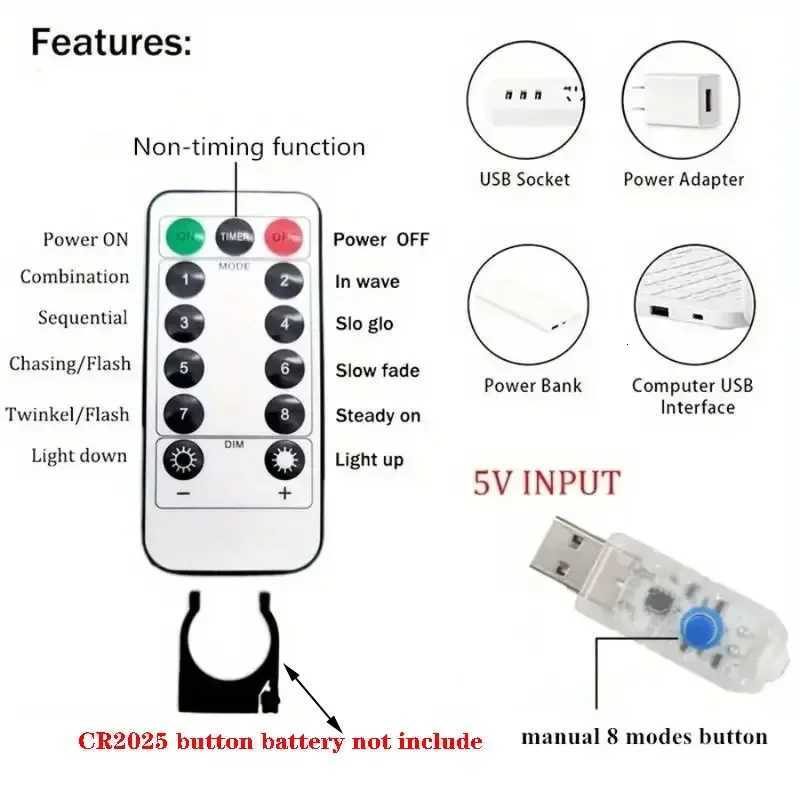 Holiday LED Curtain Light String USB Powered 8 Modes Christmas New Year Party Lights Home Wedding Birthday Room Decor Aesthetic W251107