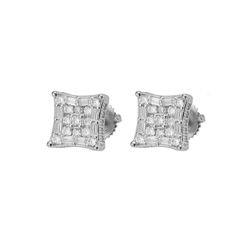 Hip Hop VVS Moissanite Iced Out Baguette Cut Cz Screw Stud Rapper Fashion Earrings