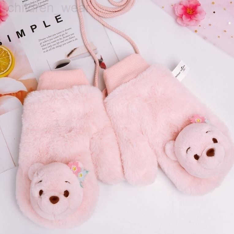 Disney Genuine Gloves Winter New 3D Strawberry Bear Cartoon Plush Warm Thickened Mittens Cute H2511071