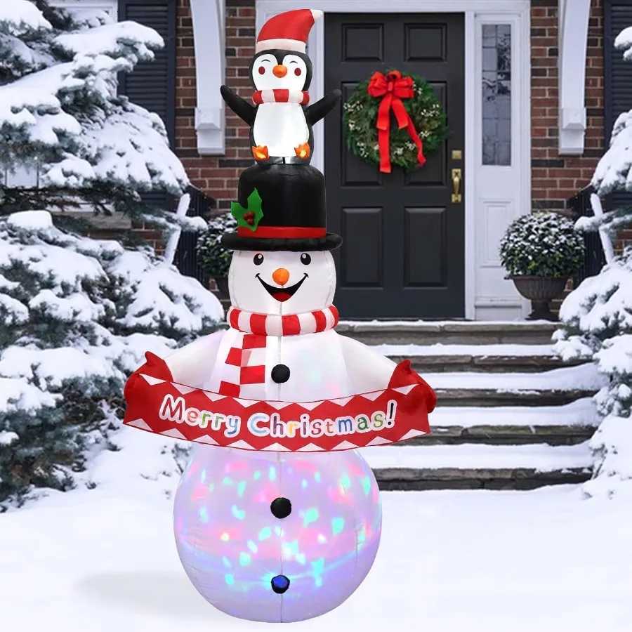 6FT Christmas Snowman Inflatable Decoration with Rotating LED Lights for Outdoor Holiday Party Patio Garden Lawn and Yard Decor W251107