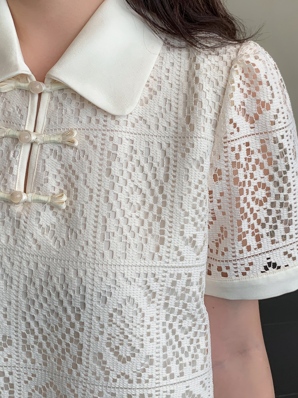 K3200 High quality plus size women's national style retro short dress small A version lace fat girl petite