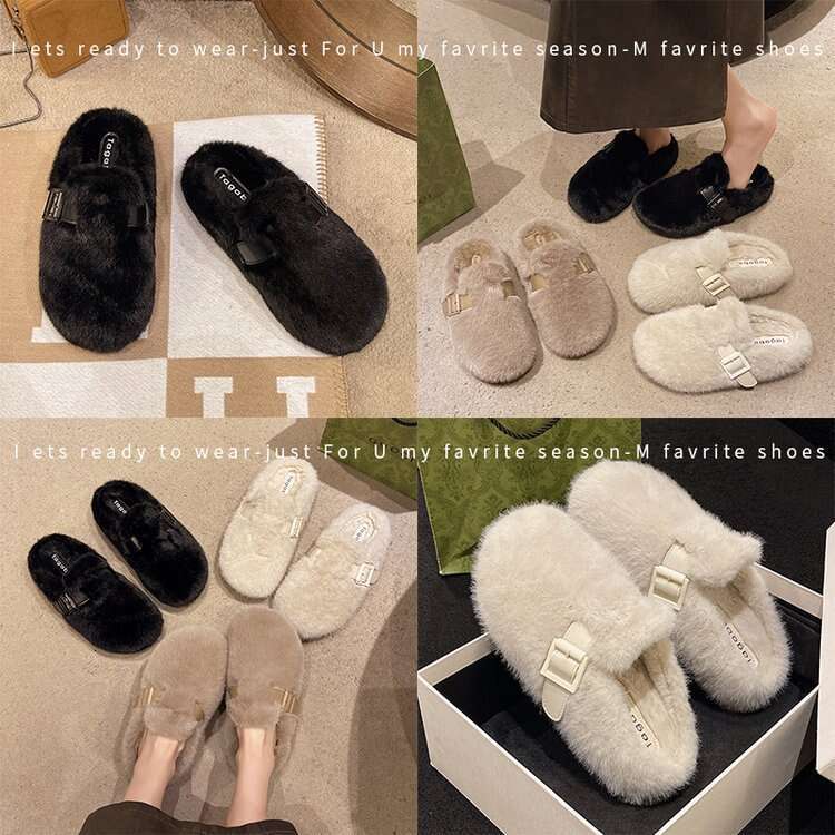 Slippers for Women Outdoor Wear 2026 New Autumn and Winter Slip-On Fashion Closed-Toe Half Cotton Slippers Furry Shoes Fuzzy Flip Flop Fluffy Designer - view 6