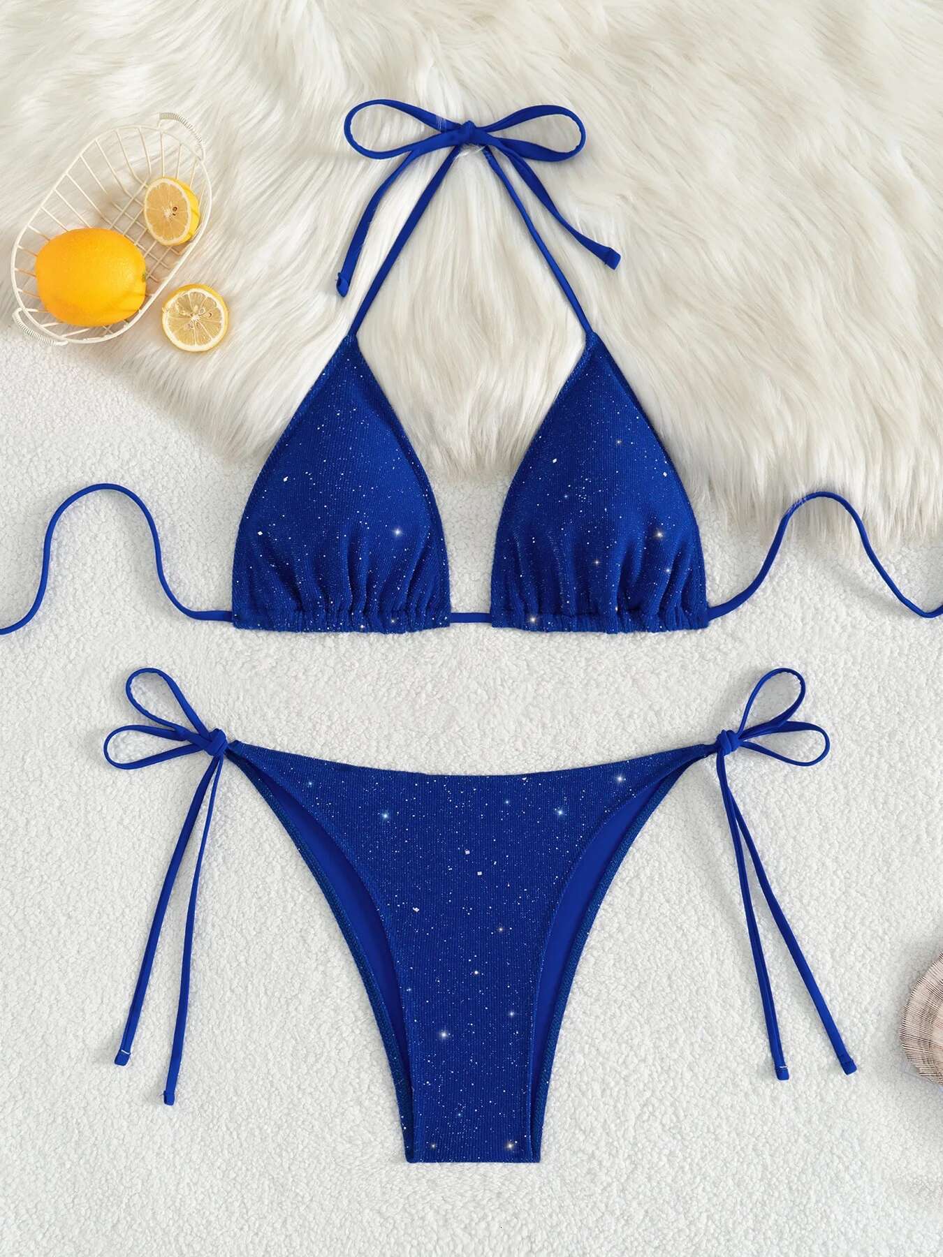 Dongdumaoyi Shiny Black Micro Bikini Women Sexy Sequin Push Up Tie Side Bandage Triangle Swimsuit Brazilian Beach Bathing Suit Swimwear