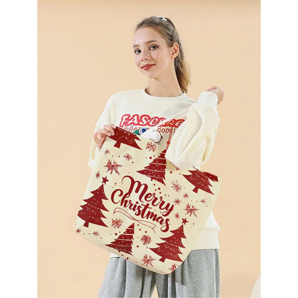 graffiti reusable 1pc,Christmas fashionable multifunctional handbag, printed canvas shopping bag handbag,