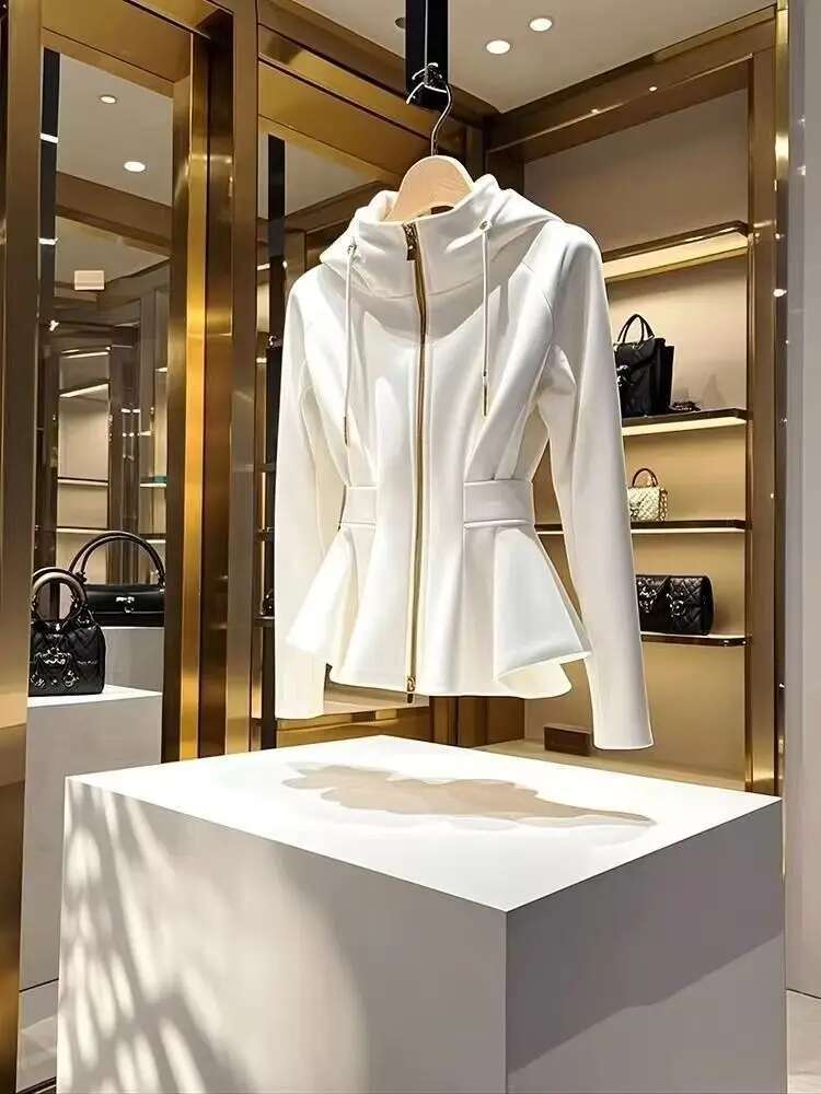 Fashion White Hooded Coat Women Spring Autumn 2025 New Unique Casual Korean Jacket Hoodie Sweatshirt Clothing