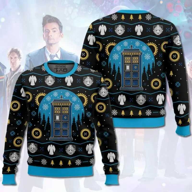 Tardis Doctor Ugly Sweaters Funny Holiday Party Pullover Novelty Warm Cozy Plus Size Sweater for Men Women Xmas Gift 2026XJ251107