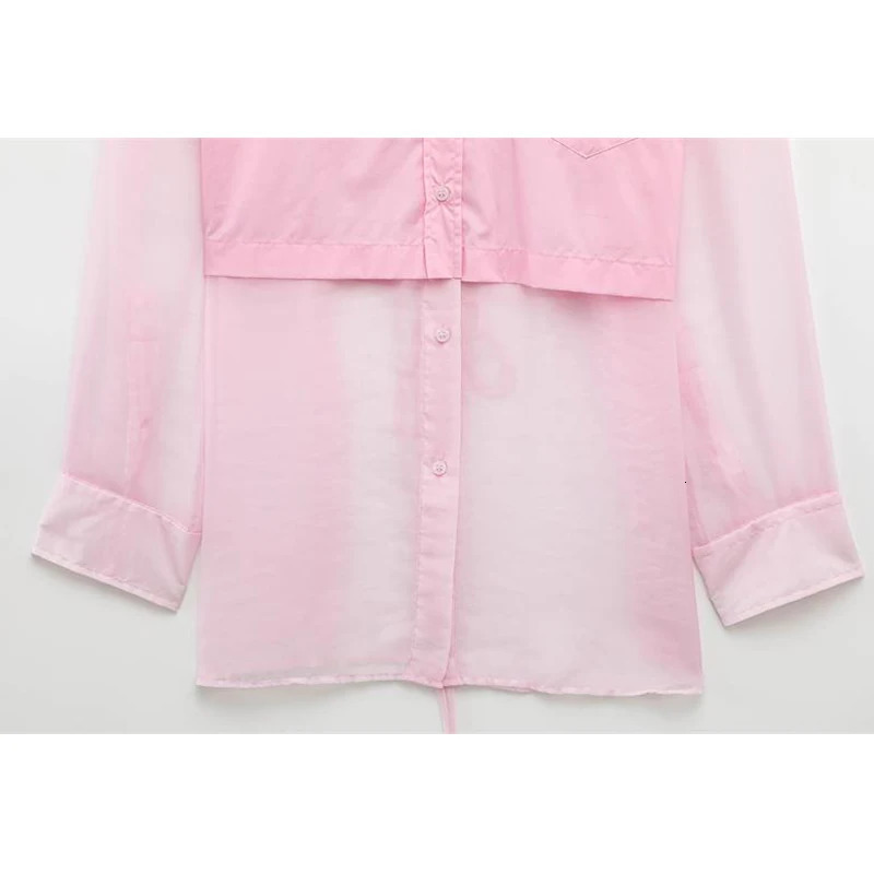 Blouses Womens Shirts Spring Chic Pink Loose Perspective Elegant Tops Street Youth Fashion 250407