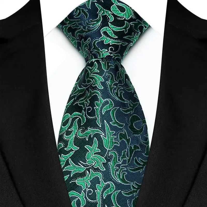 Luxury 8CM Mens Necktie Green Color Stripes Floral Solid Ties For Man Gro Jacquard Woven Neck Tie For Business Wedding Party X250407