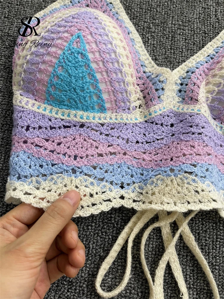 SINGREENY striped beach twopiece set for women strapless back mini Camiswing leg shorts fashionable Korean Bohemian vacation 250313