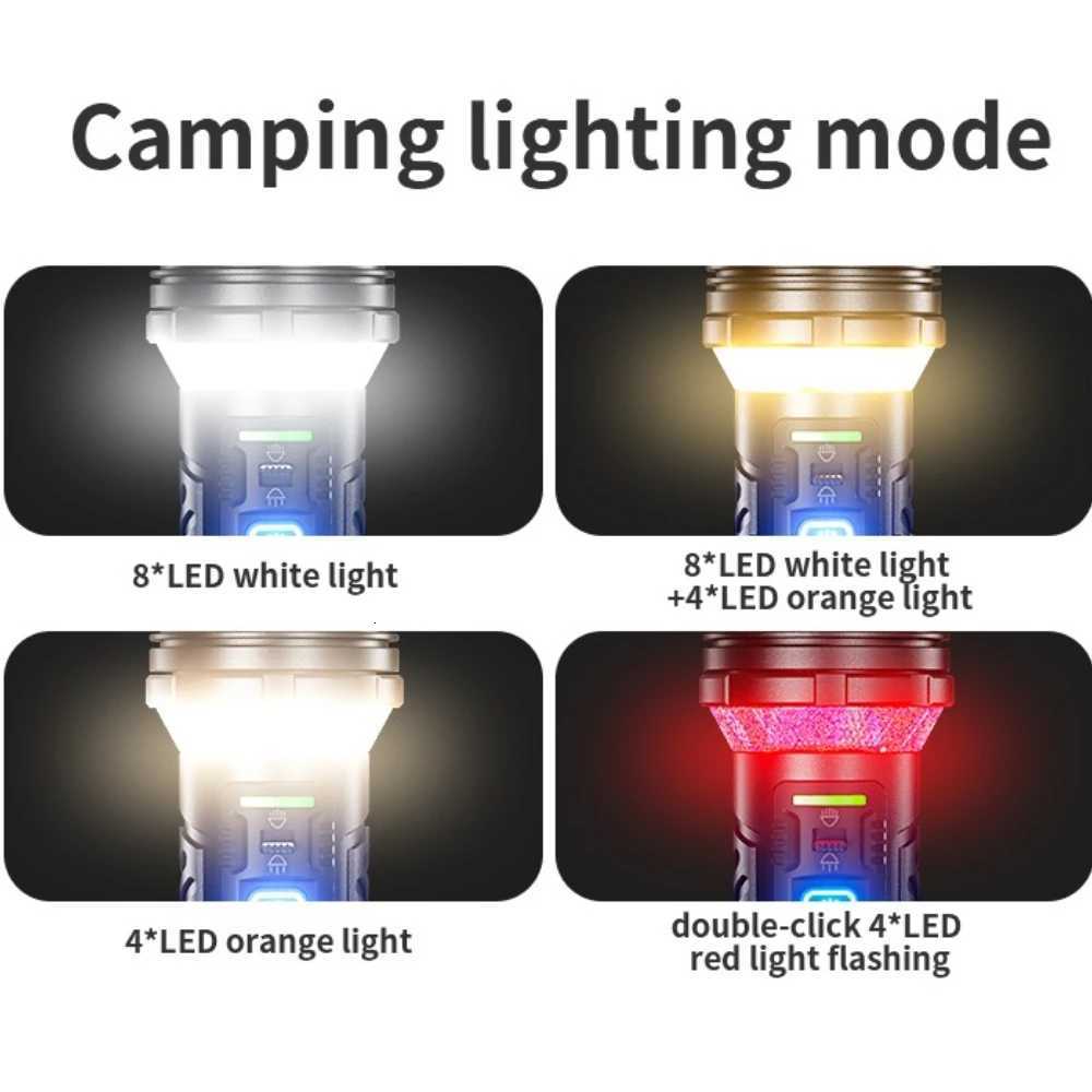 Powerful 50W LED16LED Side Light Long Range Flashlight Type-C USB Rechargeable Flashlights Telescopic Zoom TorchW251106