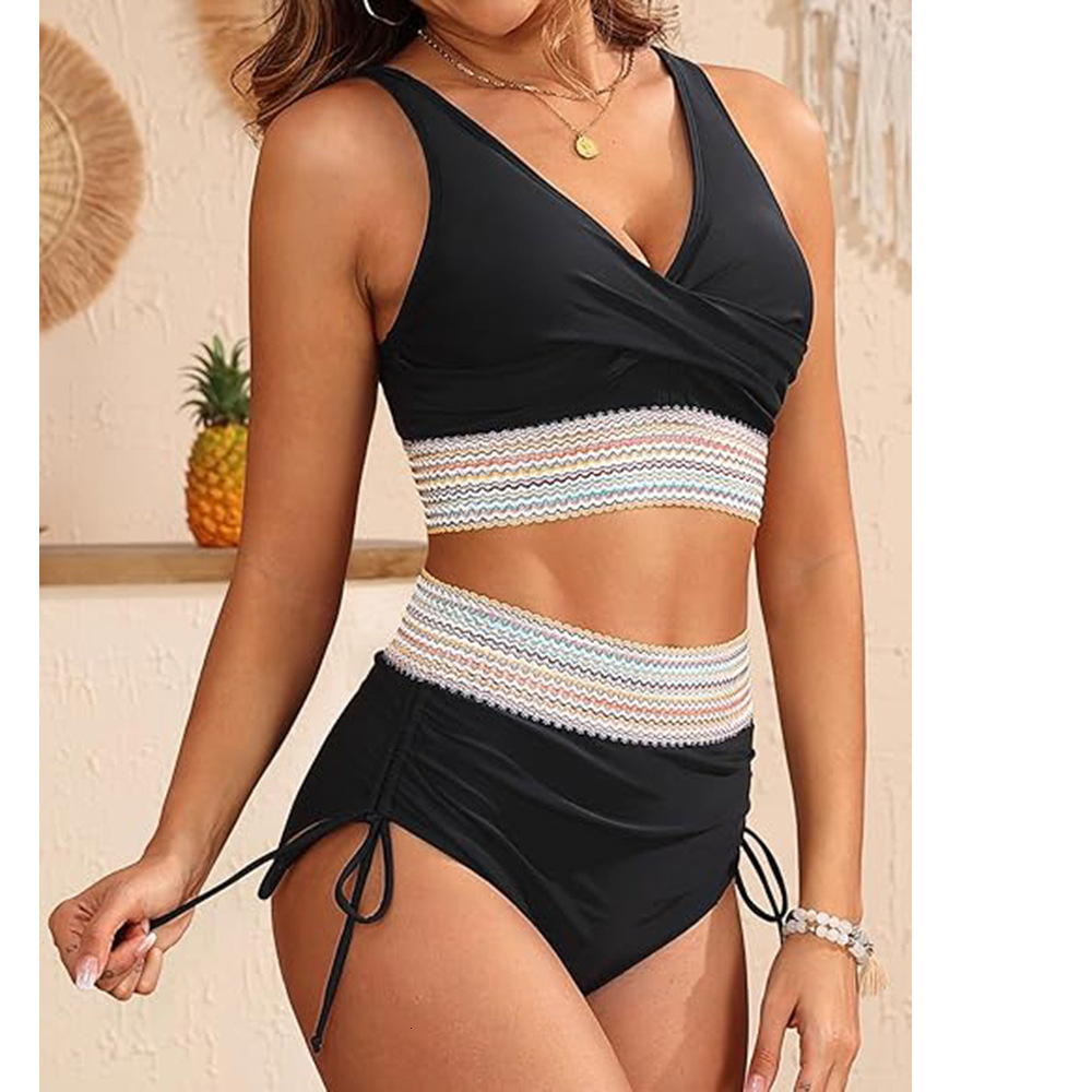 2025 Fashion Knitted Elastic Band Split Solid Color Drawstring Triangle Pants Huludao Hot Spring Swimsuit for Women