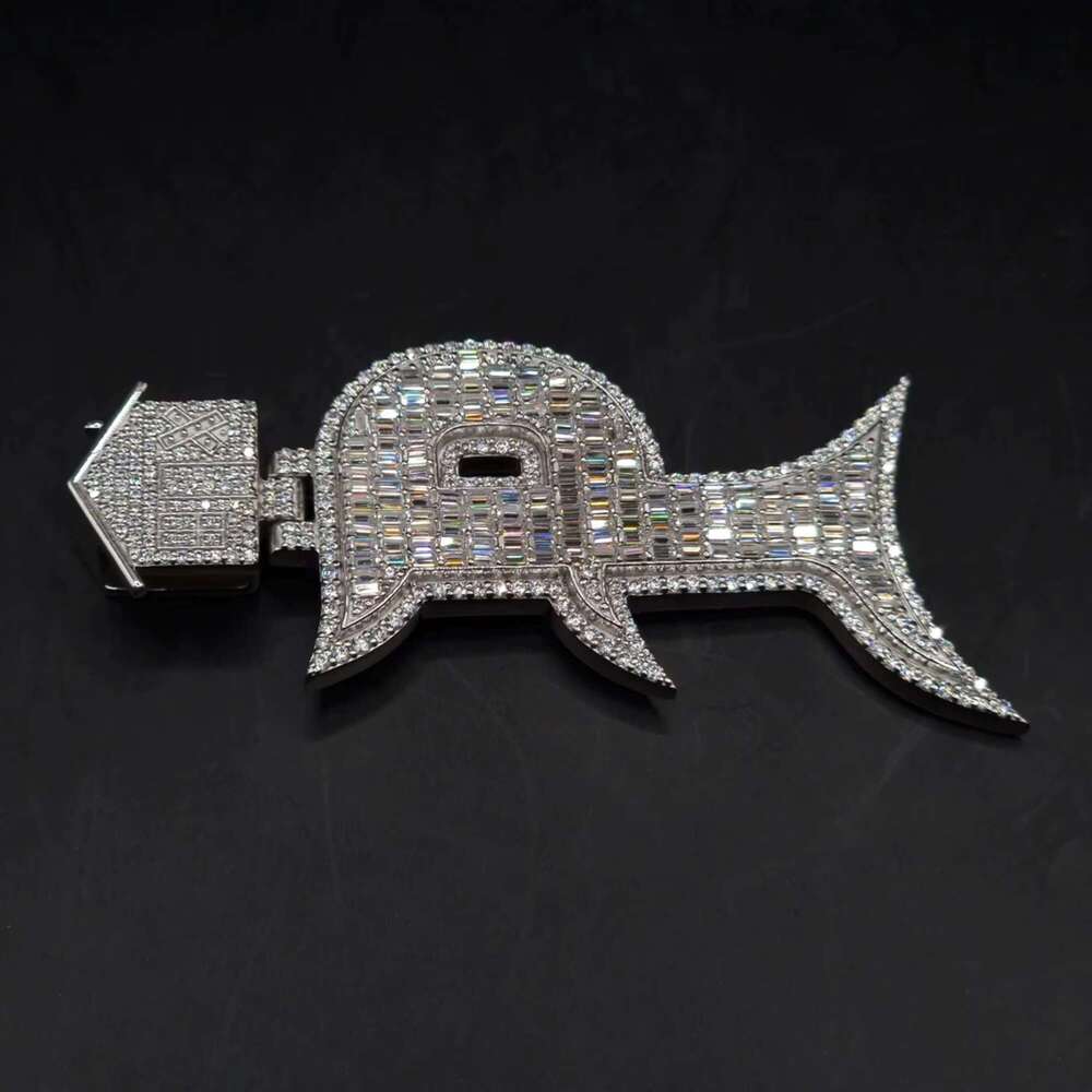 Silica necklace VVS letter silica pendant with 10kt platinum ice chain