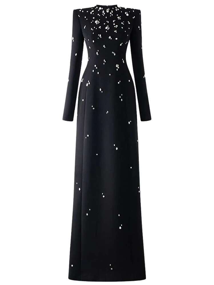 TOP QUALITY Newest 2025 Designer Fashion Women's Rhie Dias Beaded Long Maxi Dress