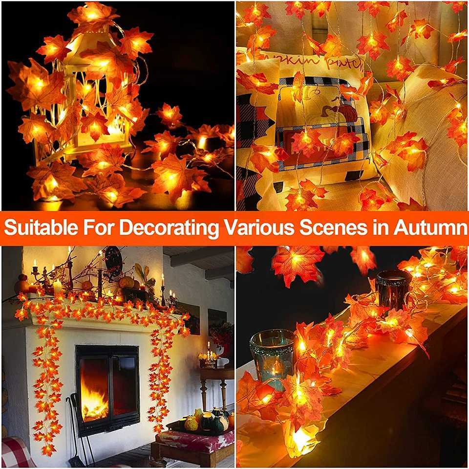 Thanksgiving Decorations Lighted Fall Garland Maple Leaves String Lights for Indoor Holiday Autumn Home Party Halloween Decor W251107