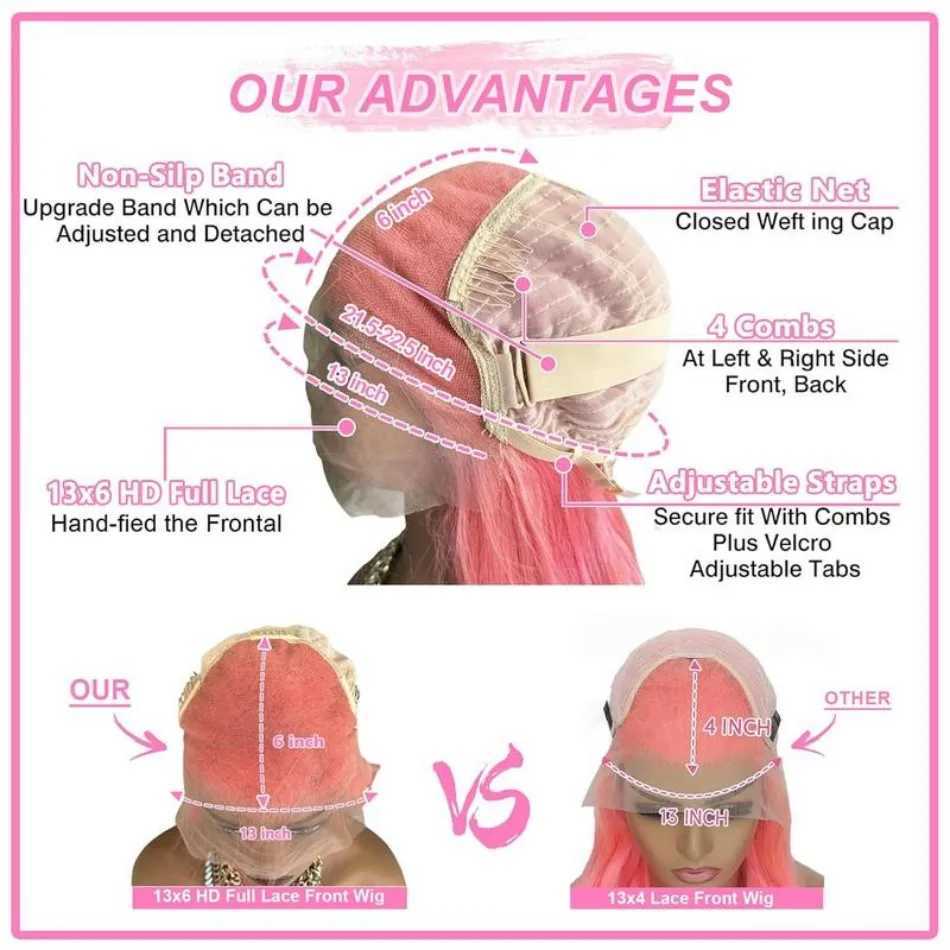 Pink Wigs Straight Human Hair Wigs 13X6 Hd Lace Frontal Wig 250 Density Body Wave Lace Front Wigs Colored Brazilian Hair 30 Inch W251107