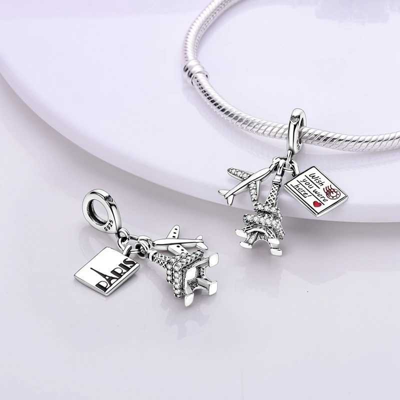 Charm 925 Sterling Silver Tower Aircraft Travel Charms Pendant Beads Fit Original 925 Bracelet for Women DIY Jewelry Making GiftXJ251107