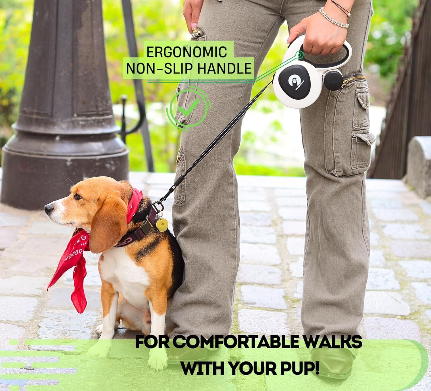 16ft retractable dog leash with led light chewresistant steel cable reflective strips tanglefree design heavy duty extendable leash for small to mediu