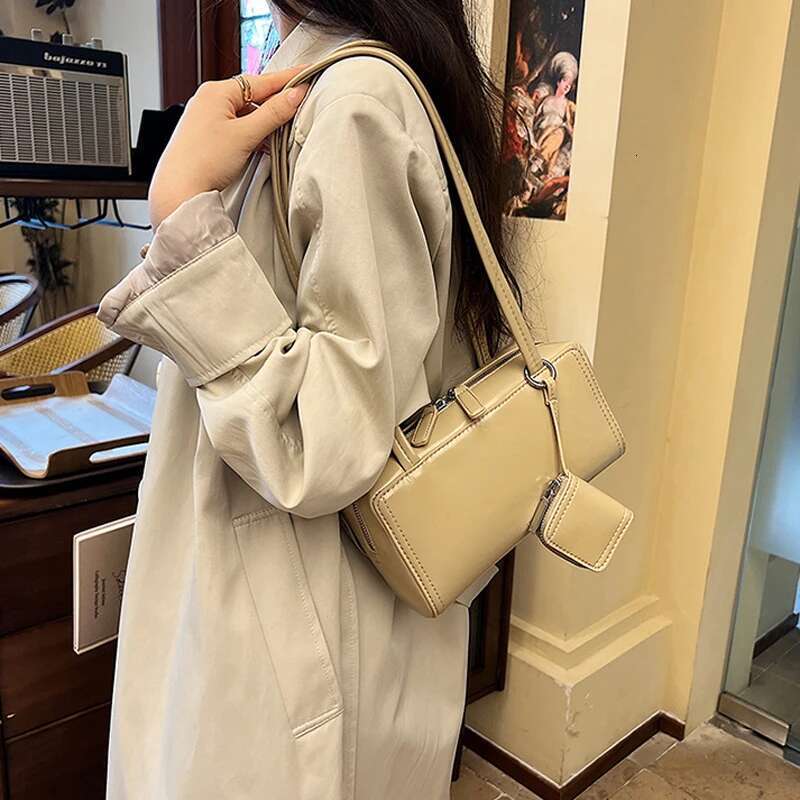 Ladies' Brown PU Leather Vintage Textured Small Women Versatile One Shoulder Underarm Bag Korean Fashion Handbag