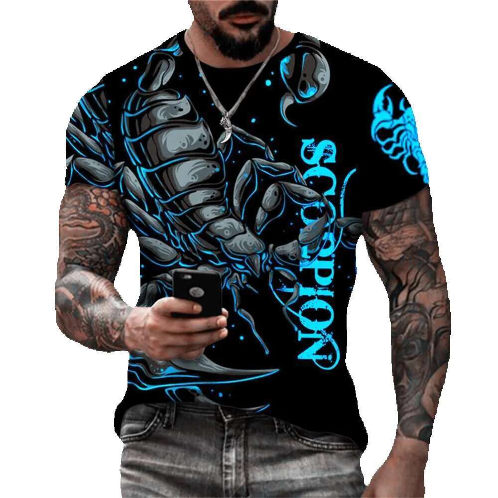 Scorpion pattern fashionable short sleeved round neck street 3D animal printed men's T-shirt 5XL plus size summer casual top