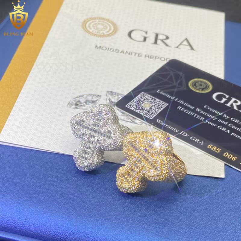 Hot Sale HipHop Cross Ring for Men 925 Sterling Silver Ring Iced Out VVS Moissanite Ring Baguette Cut Pass Diamond Test with GRA