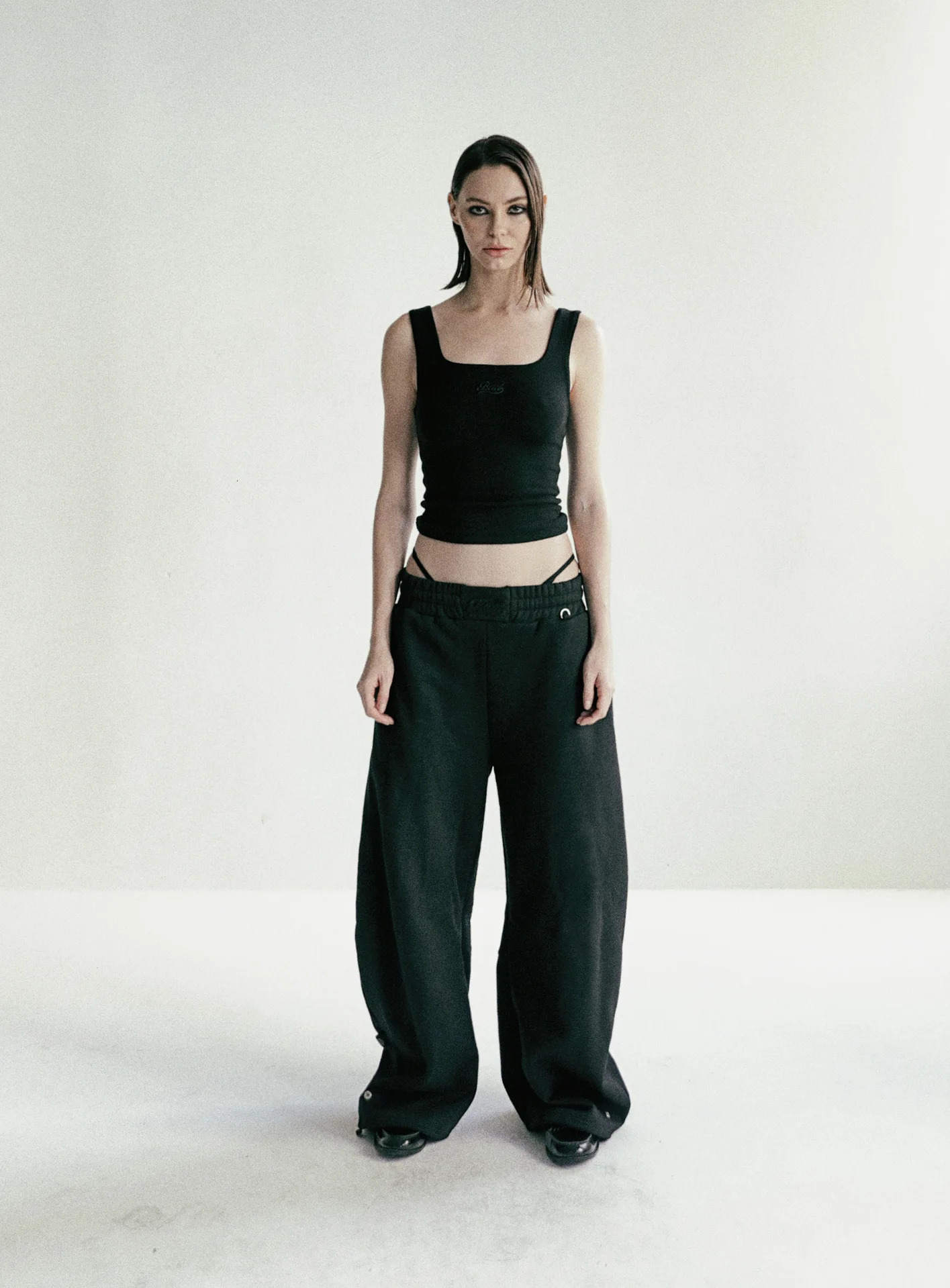 Badblood Soft Square Collar Tank Top Womens Sexy ed Charcoal Grey Sleeveless Short Bottom Shirt Summer 250407